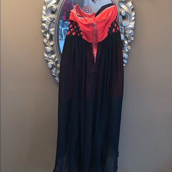 Red and black high low evening dress - Picture 2 of 2